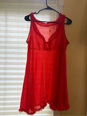 Sheer Red Lace-Trim Nightdress - Women Intimates